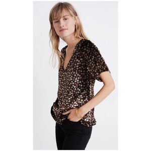 MADEWELL Velvet Tulip-Sleeve Ruffle Top in Petite Blooms